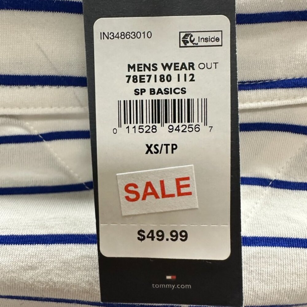 NWT! Tommy Hilfiger Men’s Stripe Polo Short In White/Navy Size XS/S/M/L/XL - Picture 5 of 6